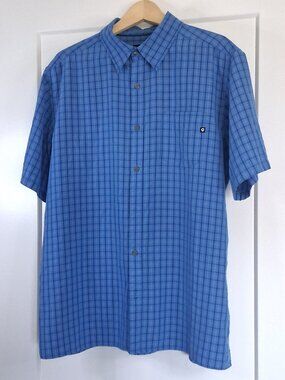 Marmot Mens XL Blue Plaid Short Sleeve Button Up Shirt Rayon Blend Hiking